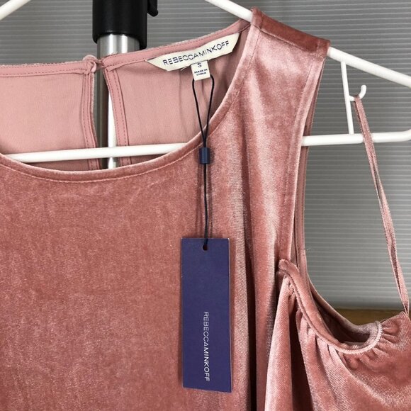 Nwt REBECCA MINKOFF Monsoon Pink Ruffled Cold Shoulder Velvet Blouse Top Sz S - Picture 9 of 10